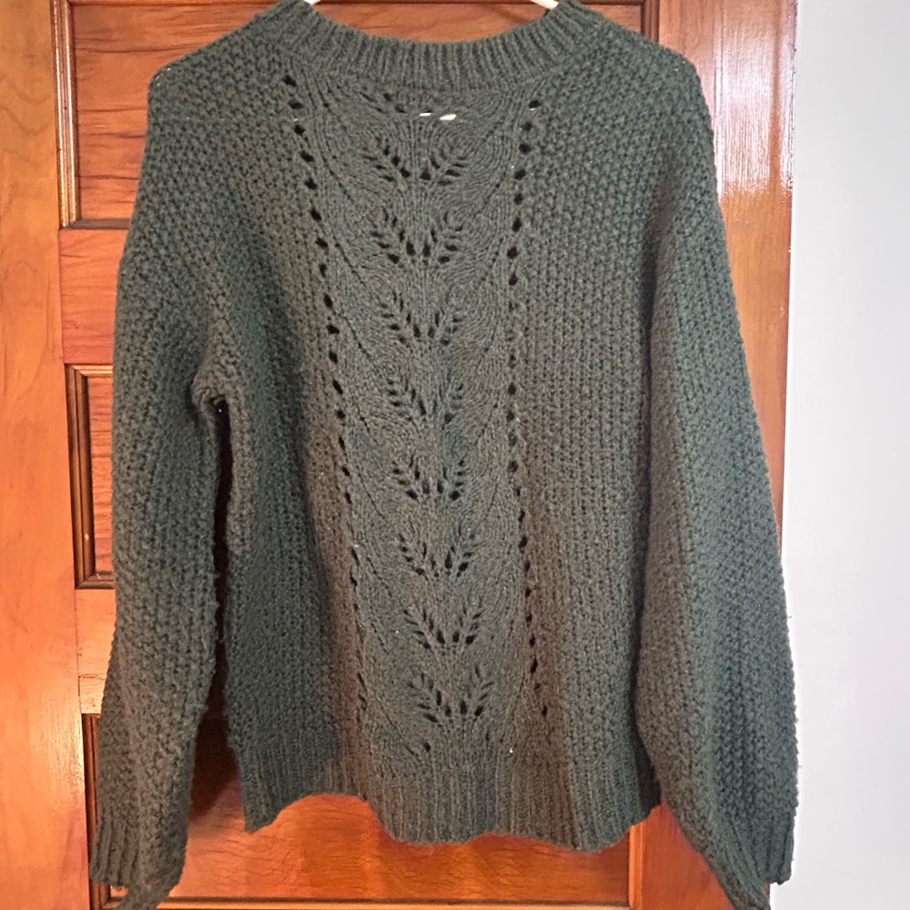 Blu Pepper Textured Knit Sweater in Dark Green